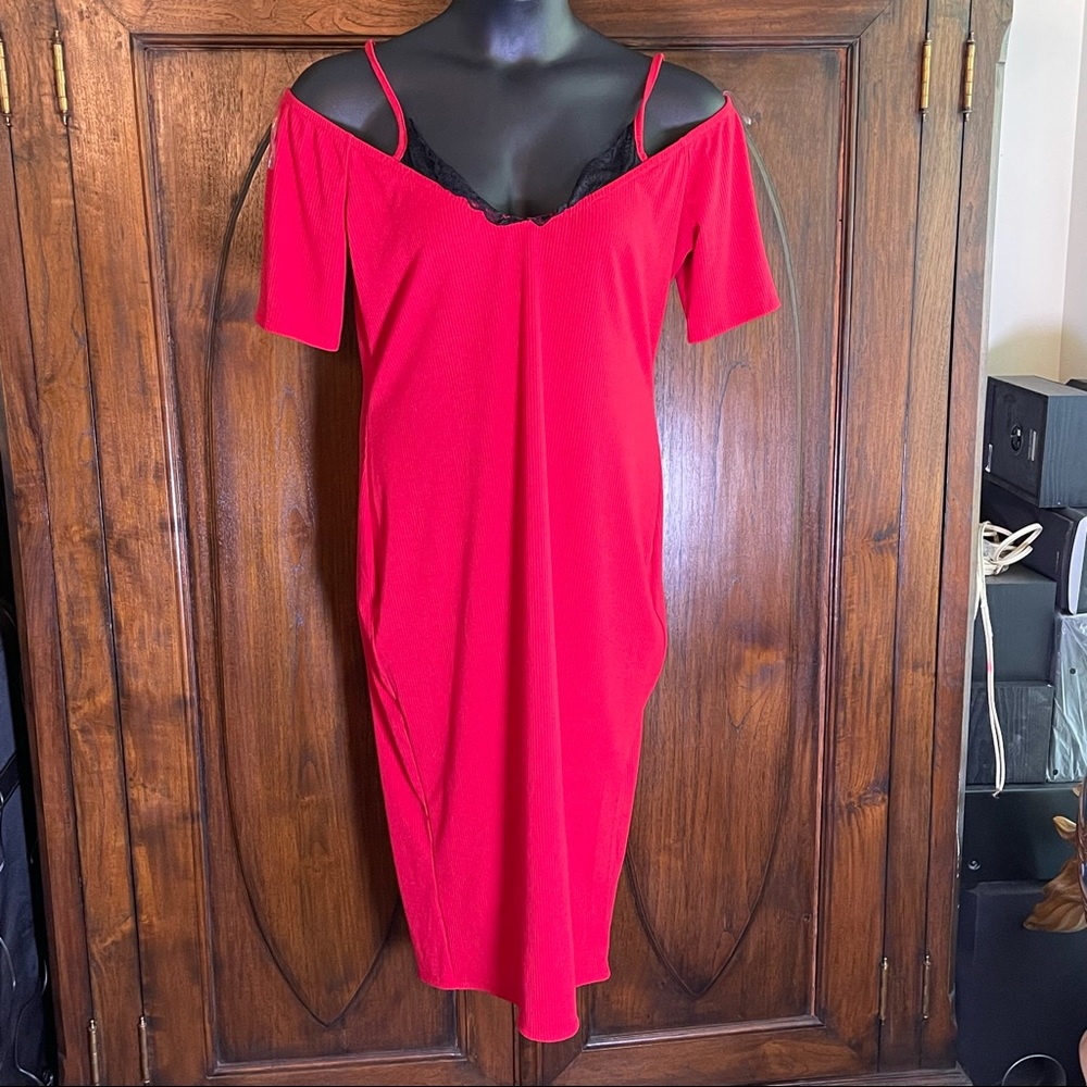 Ashley Stewart - long off shoulder red dress
